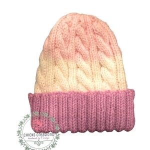 Hand Knit Toddlers Winter‎ Hat, Cable Knit in Lavender/Pink/White, NWOT Size 4-6